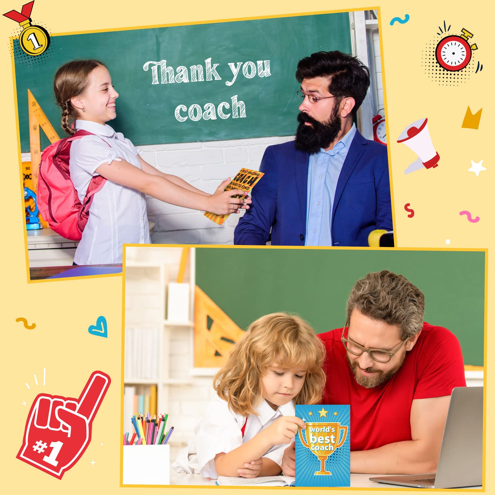 24 Sets Thank You Card for Coach Gifts Greeting Card with Envelopes and Stickers for Coach Teacher Appreciation Gift for Men Basketball Baseball Soccer Football Birthday Athlete