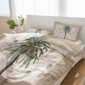 3 Pieces Duvet Cover Cal King Bedding Sets Coastal Beach Green Palm Trees Luxury Soft Comforter Cover with Pillowcases Summer Tropical Coconut Tree Microfiber Quilt Covers Set for Bedroom Decor