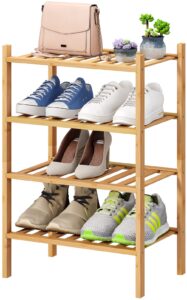 viewcare small shoe rack, 4-tier shoe rack for entryway, bamboo wood shoe rack for closet & hallway, long 17 in | beautiful | functional | sturdy | durable