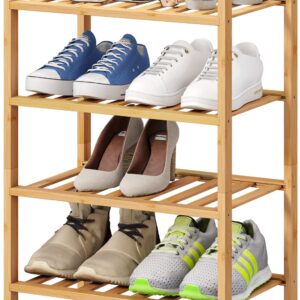 viewcare Small Shoe Rack, 4-Tier Shoe Rack for Entryway, Bamboo Wood Shoe Rack for Closet & Hallway, Long 17 in | Beautiful | Functional | Sturdy | Durable