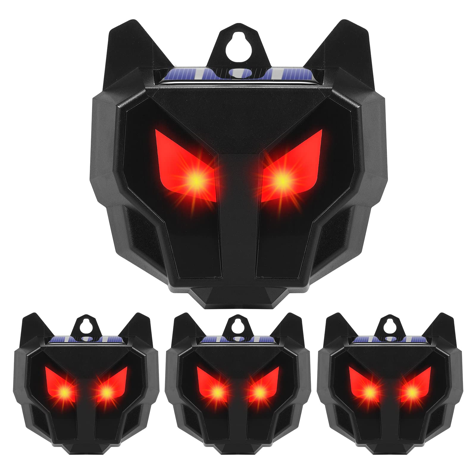 4 Pack Solar Powered Animal Repellent, Nighttime Animal Deterrent Repellent with Red LED Lights Waterproof Wild Animal Predator Deterrent Repel Coyote, Raccoon, Fox, Skunk from Yard Farm Animal Model