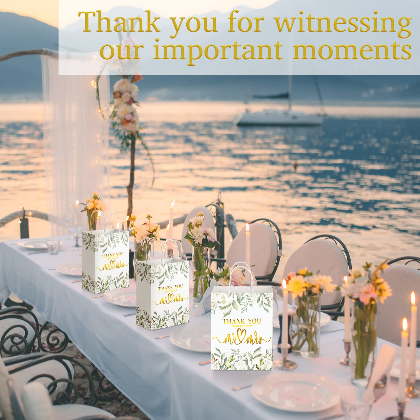 24 Pcs Thank You Wedding Gift Bags Bulk Wedding Paper Gift Bag with Handles Thank You Paper Bags Wedding Welcome Bags Wedding Favor Bags for Guests Bridal Shower Gifts Wedding Favors, 8 x 4 x 10 Inch