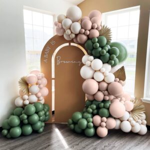 Topico Wedding Balloon Garland Arch Kit 143pcs Avocado Green Peach Balloons for Kids Birthday Baby Shower Bridal Shower Theme Party Halloween Thanksgiving Decor Supplies