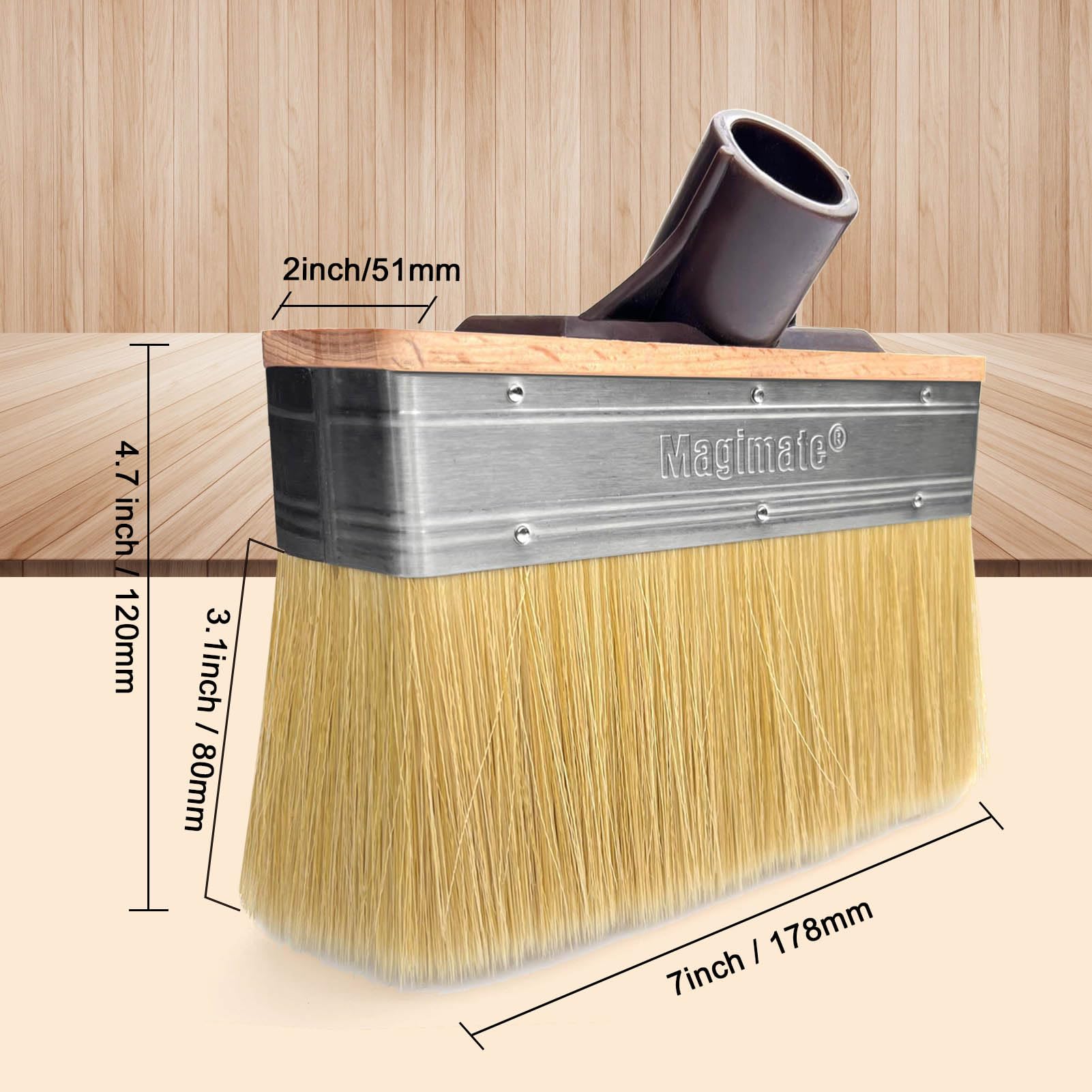 Deck Brush Stain Applicator by Magimate - Thick Soft Large Paint Brush Head with Threads for Extension to Apply Stain and Sealers on Wood Deck Floor Fence Walls - 7 Inch Wide