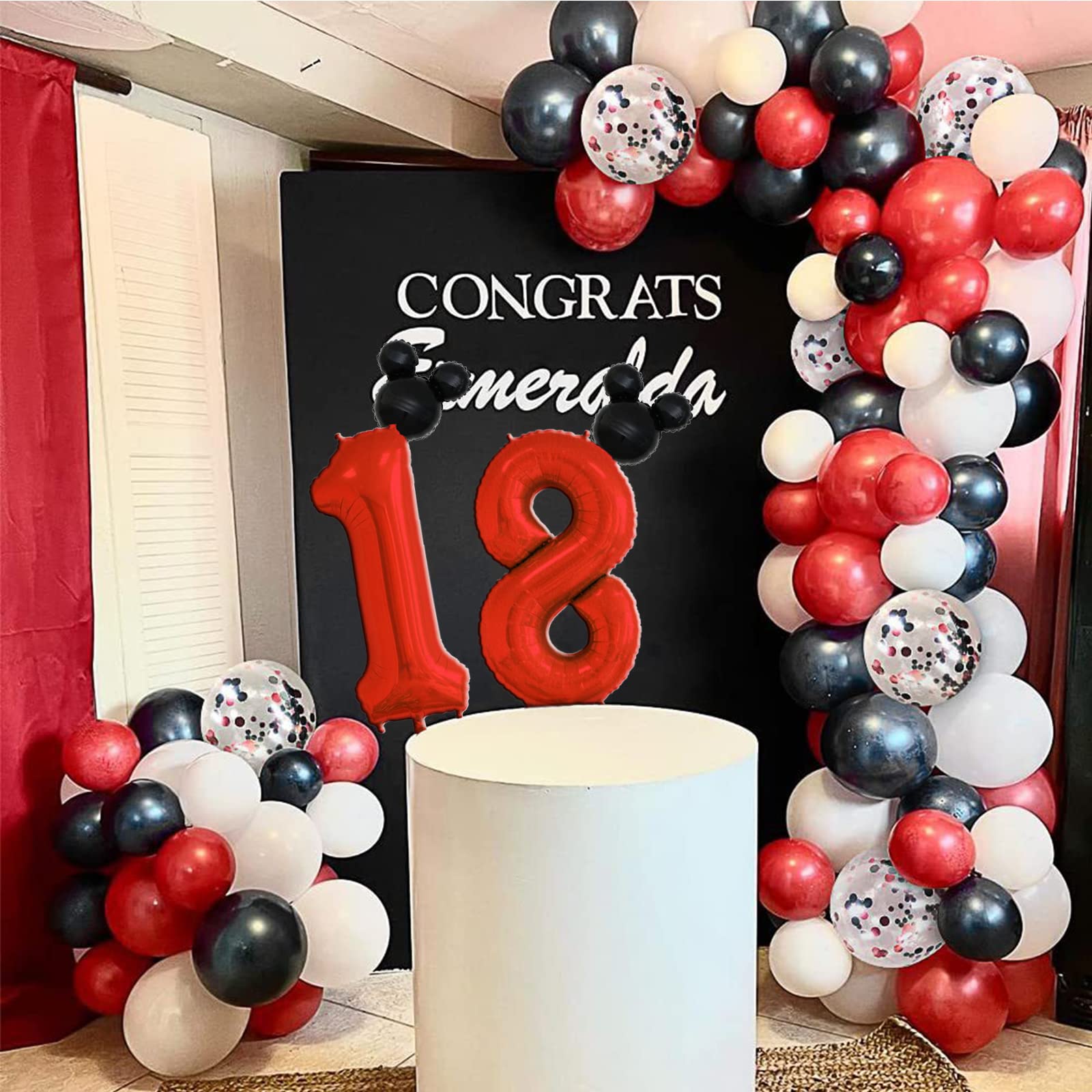 40 inch Red Number 2 Balloon & Mini Mouse Head Balloon, 2nd Birthday Party Decoration Balloons, Cartoon Mouse Birthday Party Supplies Baby Shower Decoration, Red Black Theme Party Decorations Supplies