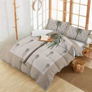 3 Pieces Duvet Cover Cal King Bedding Sets Coastal Beach Green Palm Trees Luxury Soft Comforter Cover with Pillowcases Summer Tropical Coconut Tree Microfiber Quilt Covers Set for Bedroom Decor