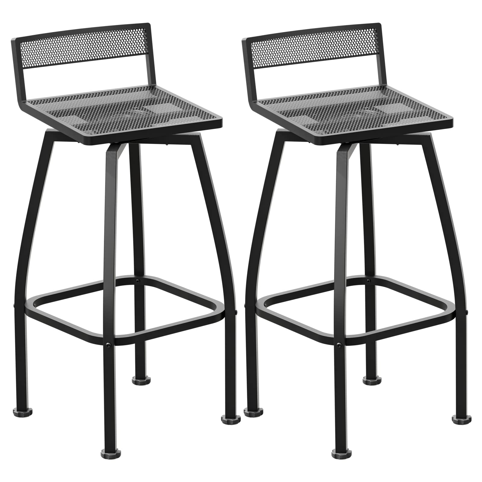 Mingyall 27" Height Low Back Swivel Bar Stools Set 2, Outdoor Patio Wrought Iron Chair, Outside Metal Bar Chair, Height Barstool for Bistro Lawn, Garden, Backyard, Indoor, Load 330LBS