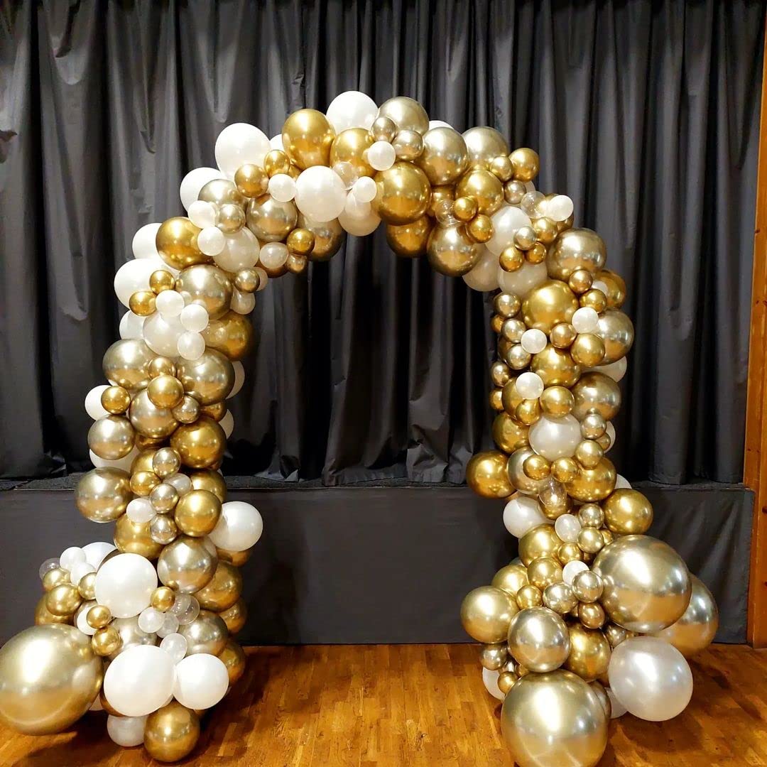 KBZVNAF White Gold Balloons Garland Kit - 100Pcs White Metallic Gold and Gold Confetti Latex Balloons Arch for Wedding Baby Shower Engagement Birthday Party Decorations