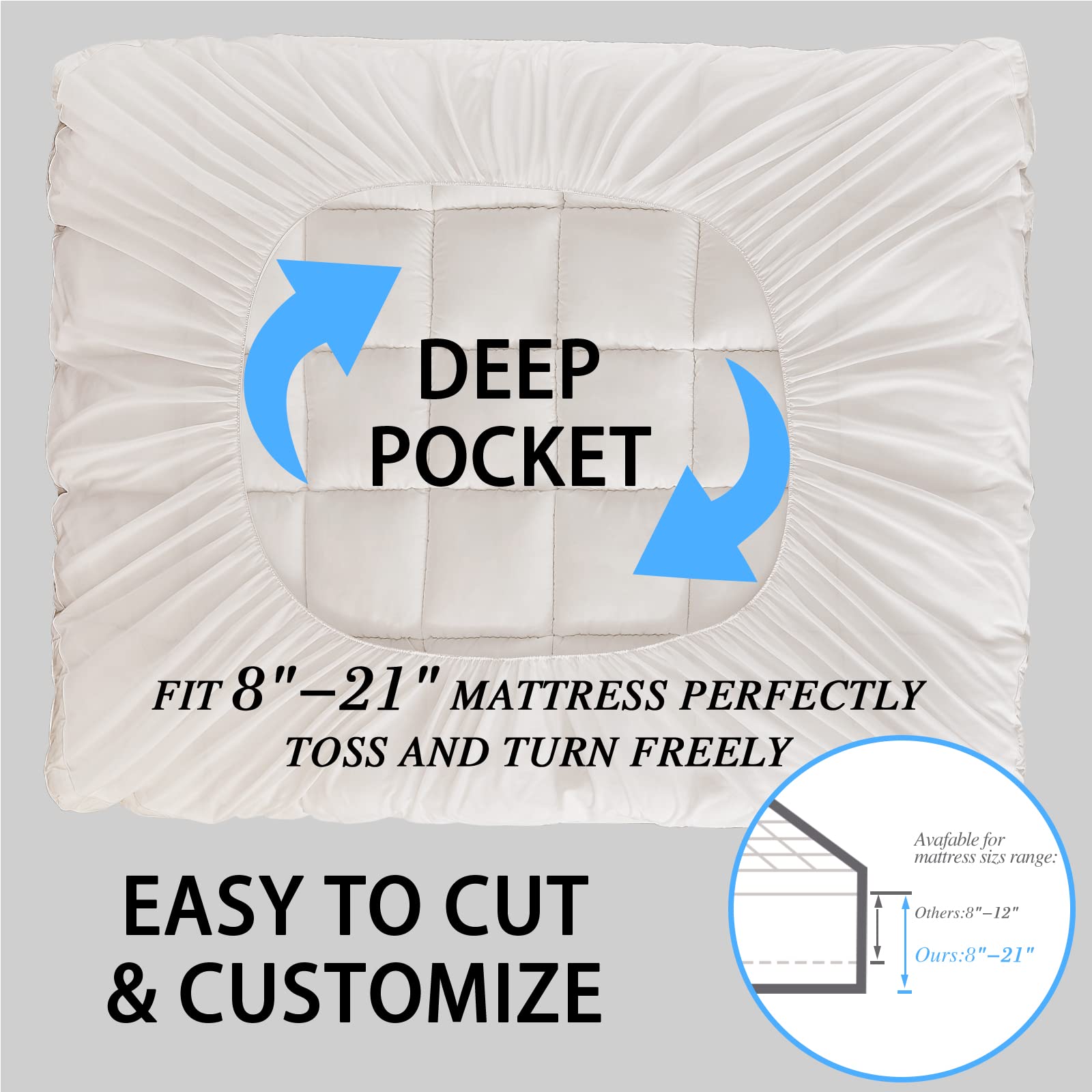 CYMULA Queen Mattress Topper Cover Cooling Mattress Pad Pillow Top Mattress Cover Quilted Fitted Mattress Protector with 8-21 Inch Deep Pocket