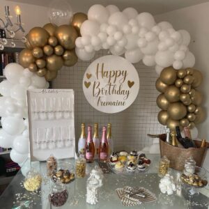 KBZVNAF White Gold Balloons Garland Kit - 100Pcs White Metallic Gold and Gold Confetti Latex Balloons Arch for Wedding Baby Shower Engagement Birthday Party Decorations