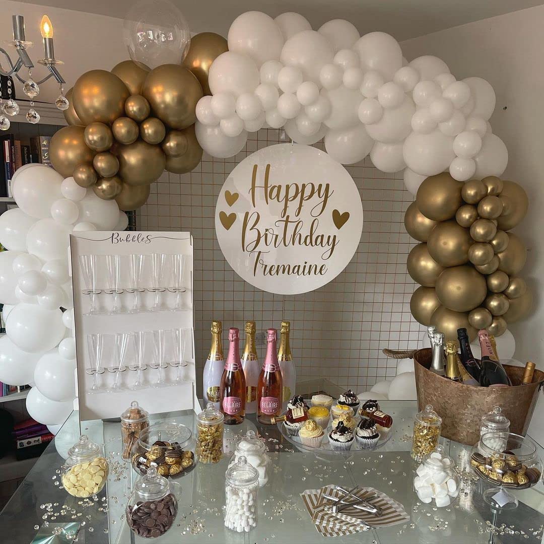 KBZVNAF White Gold Balloons Garland Kit - 100Pcs White Metallic Gold and Gold Confetti Latex Balloons Arch for Wedding Baby Shower Engagement Birthday Party Decorations