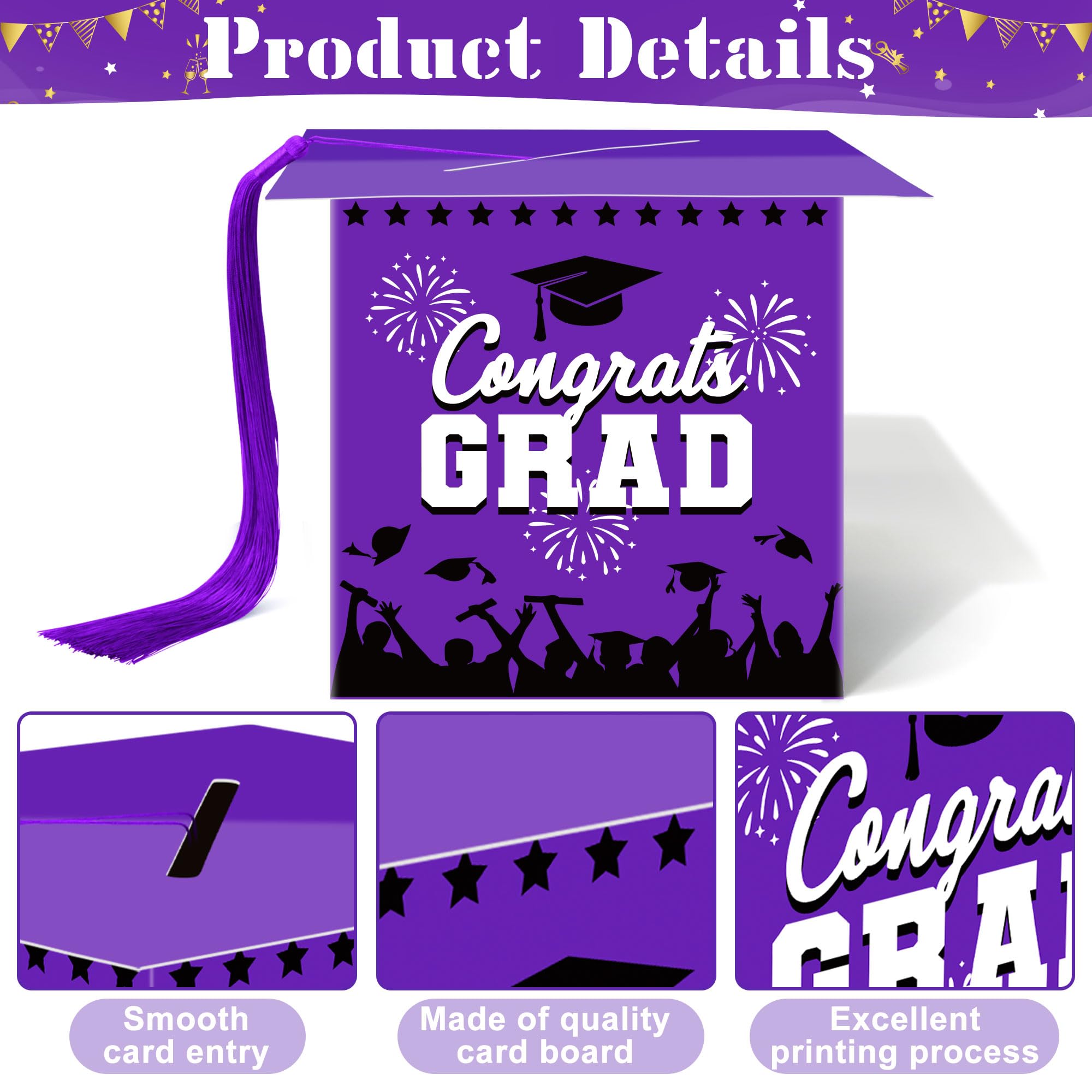 Graduation Decorations Class of 2024, Original Graduation Cap Shaped Card Box with Tassel, 60 PCS Grad Advice Cards and Guest Signature Board, Card Box for Graduation Party 2024, Graduation Box