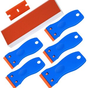 Plastic Blade Scraper, 5PCS Razor Scraper Tool 100PCS Double Edged Blades, Cleaning Scraper Remover for Decals, Stickers, Labels, Caulk, Adhesive, Paint from Car Window and Glass