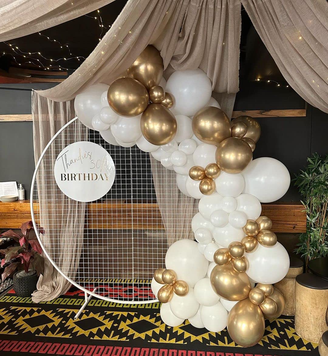 KBZVNAF White Gold Balloons Garland Kit - 100Pcs White Metallic Gold and Gold Confetti Latex Balloons Arch for Wedding Baby Shower Engagement Birthday Party Decorations