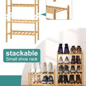 viewcare Small Shoe Rack, 4-Tier Shoe Rack for Entryway, Bamboo Wood Shoe Rack for Closet & Hallway, Long 17 in | Beautiful | Functional | Sturdy | Durable