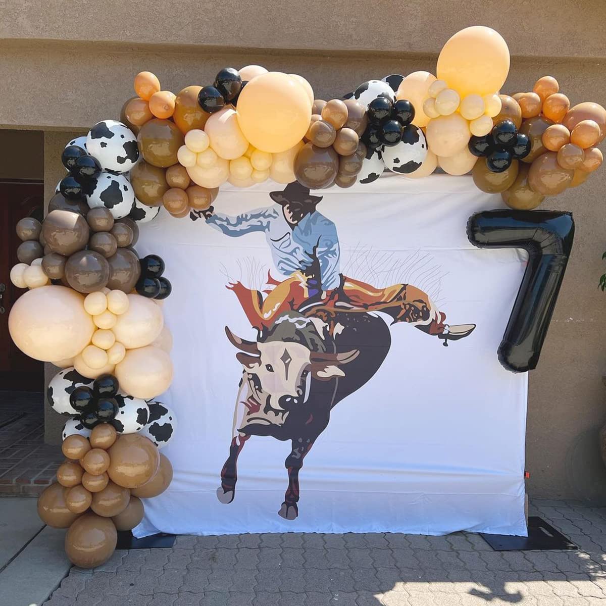 EROOCAI Cowboy Balloons Garland Arch Kit-150pcs Brown Apricot Cocoa Cow Pattern Balloons for Western Cowboy Cowgirl Farm Animal Themed Baby Shower Bachelor Birthday Party Decorations Supplies