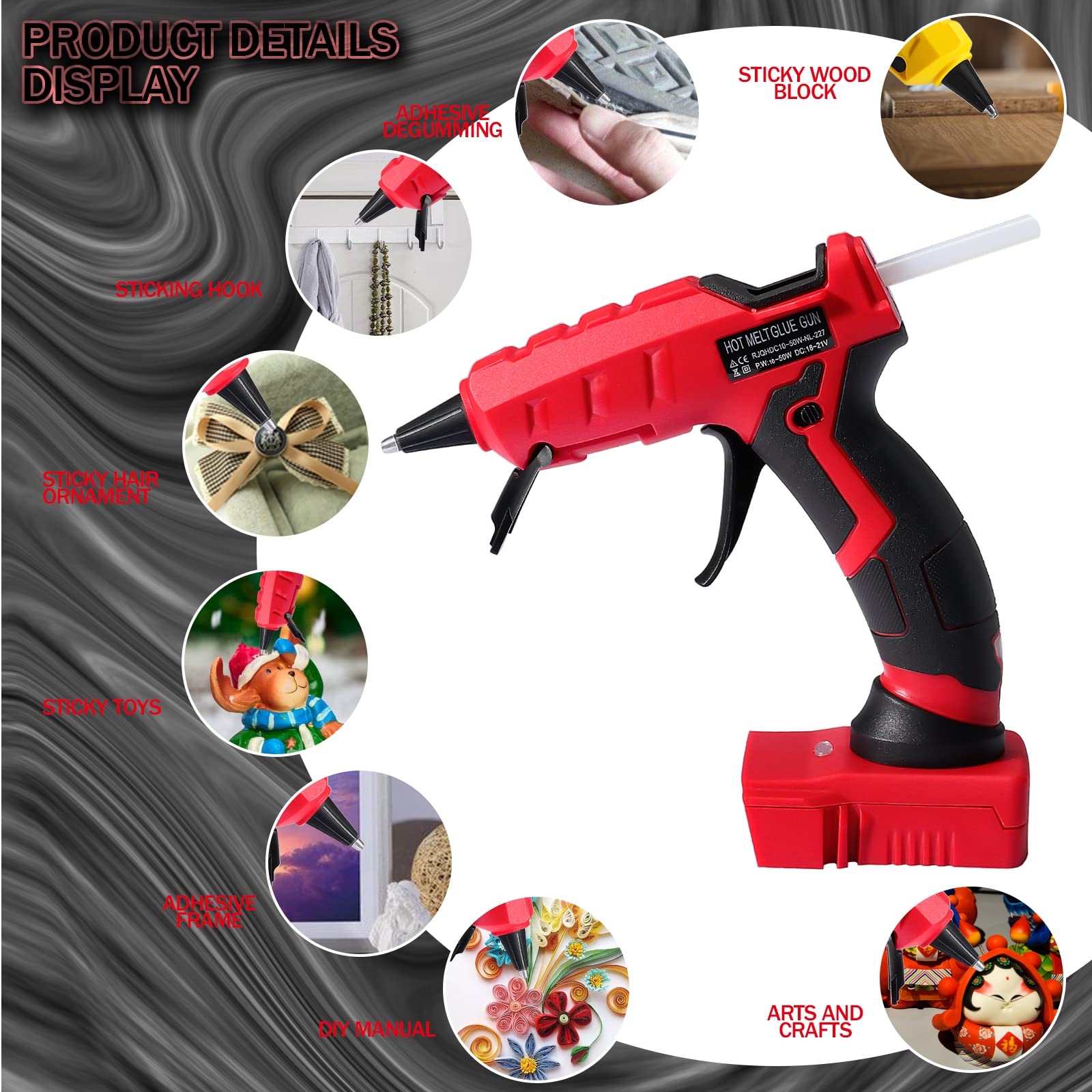 2 AH Battery Cordless Hot Glue Gun, Suitable for Milwaukee M18 18V Li-ion Battery,for Arts & Crafts & DIY & Repairs, 30s Quick Preheat Hot Melt Glue Gun with 30 Pcs Glue Sticks(7 * 150mm)