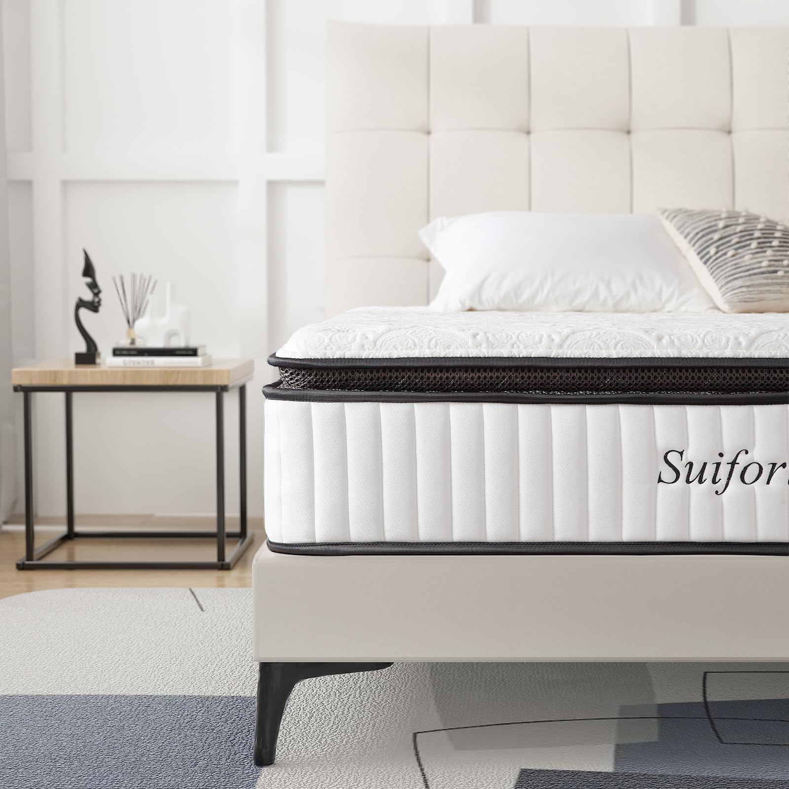 Suiforlun Twin XL Mattress, 12 Inch Pillow Top Cool Gel Memory Foam Hybrid Mattress in a Box, 7 Zone Encased Coils Innerspring for Back Pain Relief, Medium Firm