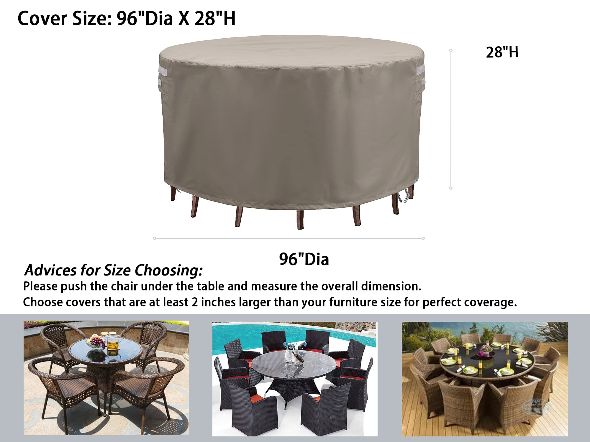 Garden Balsam Patio Furniture Cover Beige 96" D X 28" H Round Waterproof Outdoor Table Chair Set Covers Outdoor Sectional Cover Outdoor Furniture Set Cover