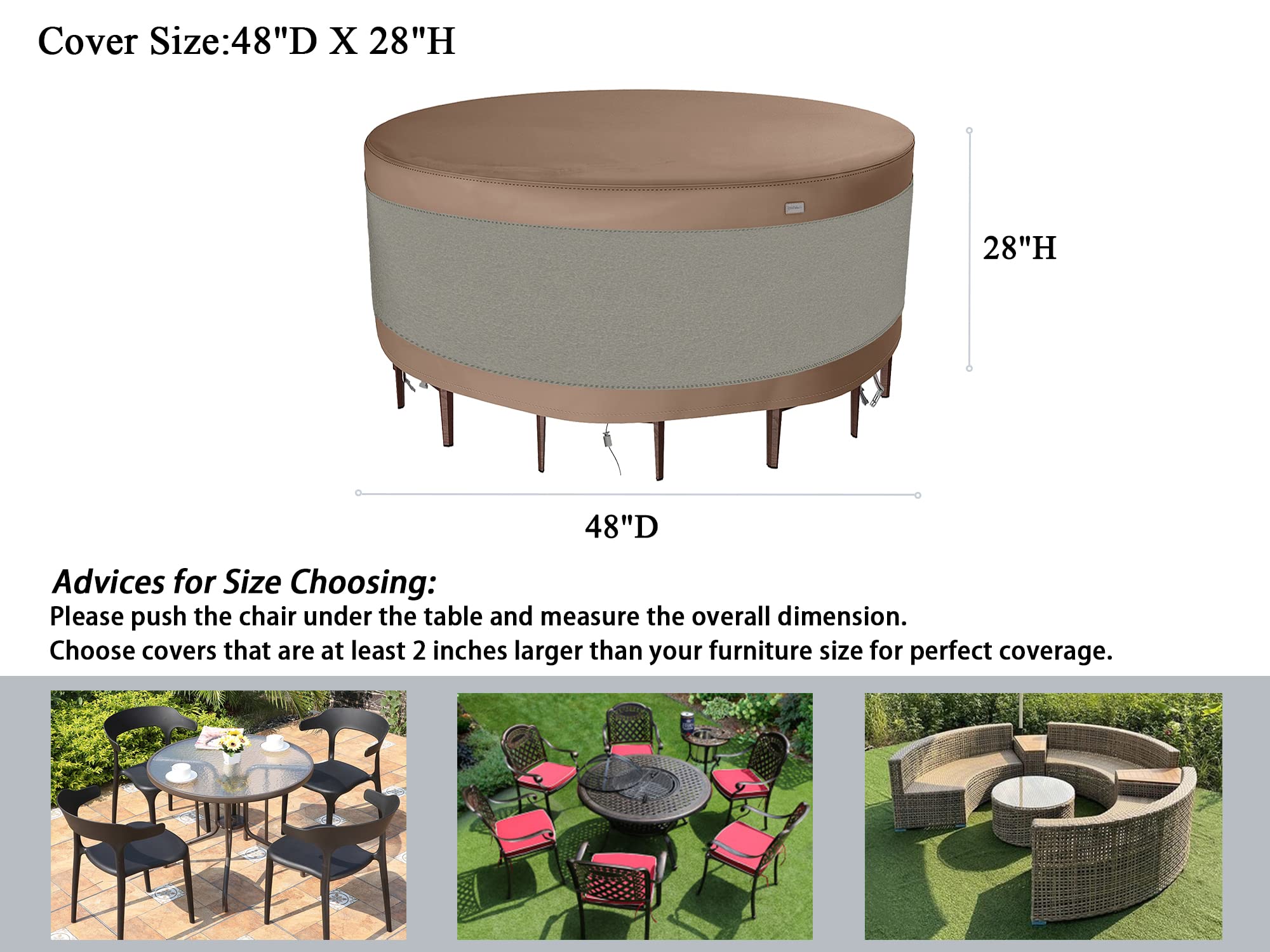 Garden Balsam Patio Furniture Cover Beige 48" D X 28" H Round Waterproof Outdoor Table Chair Set Covers Outdoor Sectional Cover Outdoor Furniture Set Cover