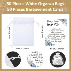 50 Set Funeral Party Favors Memorial White Candles Unscented Funeral Gifts Tealight Candles with Condolence Bereavement Cards and Organza Bags for Guest Celebration of Life Decorations (Elegant)