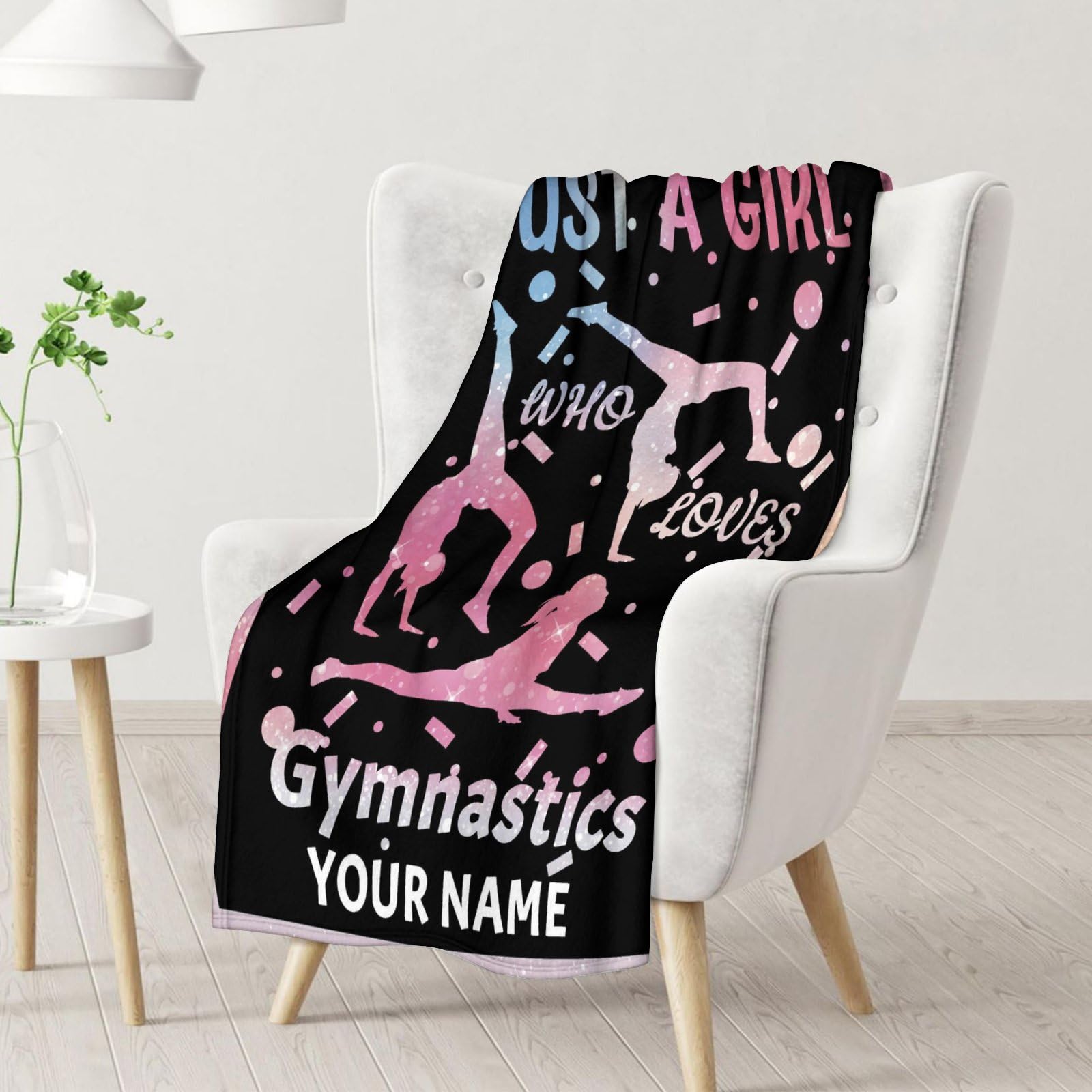 Personalized Gymnastics Blanket with Name - Soft, Fuzzy & Warm - 40"x50" Small Blanket for Couch, Sofa - Black Sports Throw Gifts for Girls