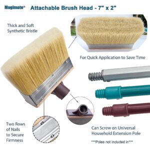 Deck Brush Stain Applicator by Magimate - Thick Soft Large Paint Brush Head with Threads for Extension to Apply Stain and Sealers on Wood Deck Floor Fence Walls - 7 Inch Wide