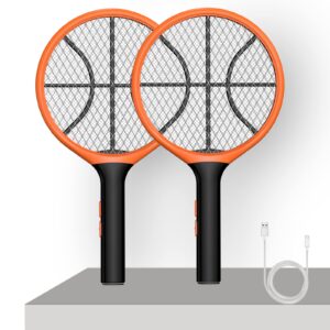 luojibie electric fly swatter, bug zapper racket rechargeable mosquito zapper handheld fly zapper with hanging ring for home indoor outdoor, large size-2 pack