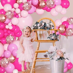 Pink Balloons Garland Arch Kit,154pcs Hot Red Pink Light Pink Rose Gold Confetti Balloons for Girl Women Baby Shower Bridal Shower Mother's Day Wedding Birthday Valentine's Day Party Decorations