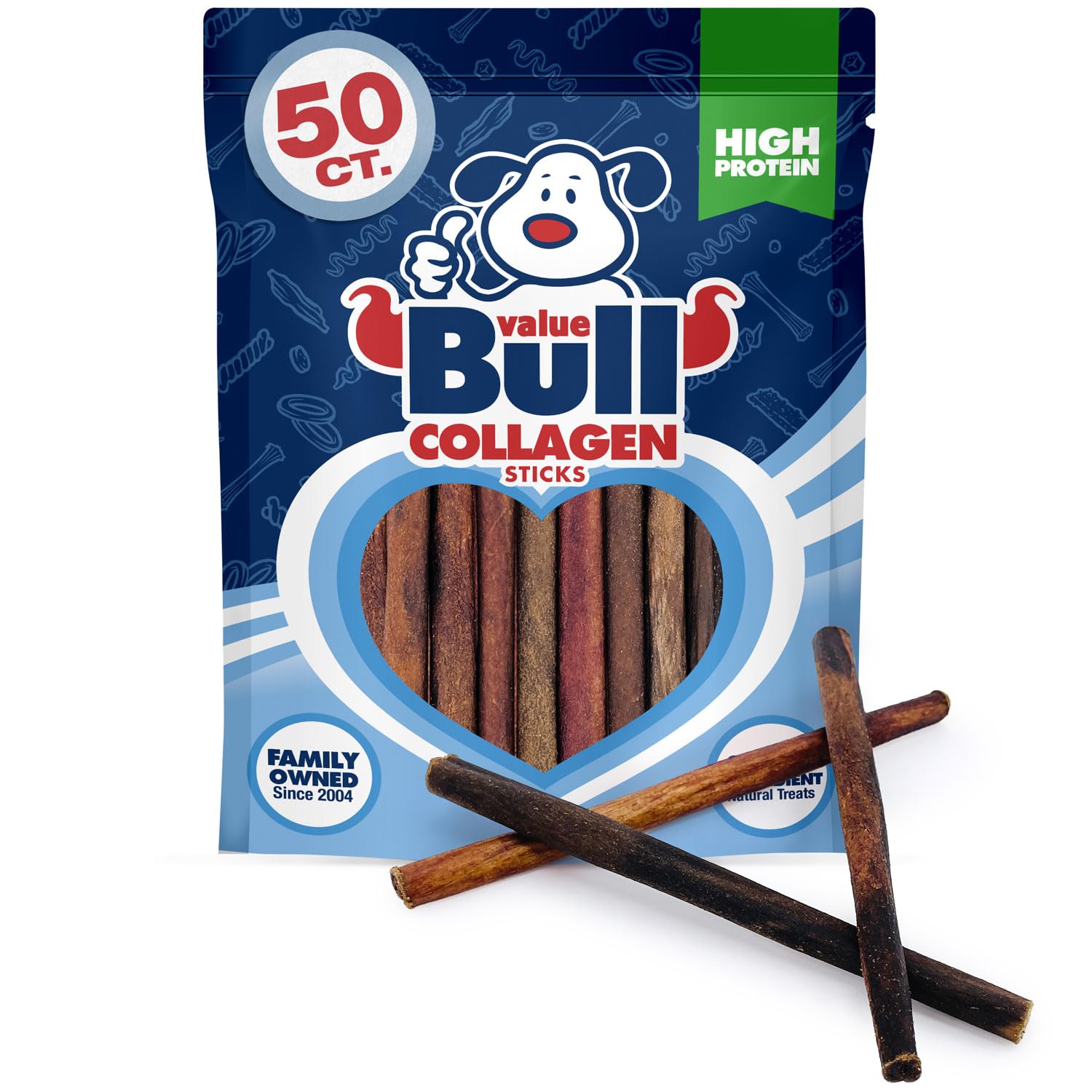 ValueBull USA Collagen Sticks, Premium Beef Small Dog Chews, Extra Thin 6 Inch, 50 Count - Natural & Safe, Single Ingredient, Long Lasting, Healthy for HIPS, Joints, Skin & Coat