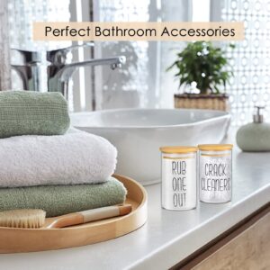 Tessco 8 Pcs Bathroom Jars with Lids Set 10Oz Apothecary Jars Glass Bathroom Jars with Bamboo Lid Cotton Ball Holder Funny Bathroom Canisters Bathroom Storage Decor for Floss Pick Makeup Organizer