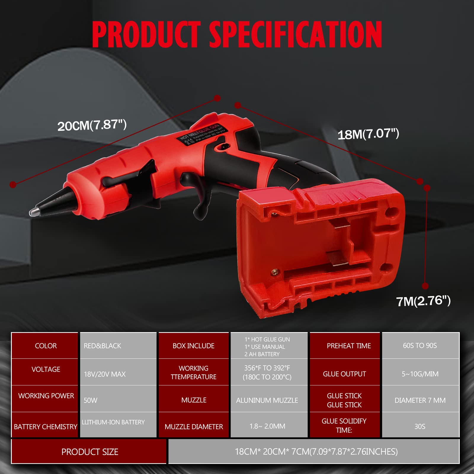 2 AH Battery Cordless Hot Glue Gun, Suitable for Milwaukee M18 18V Li-ion Battery,for Arts & Crafts & DIY & Repairs, 30s Quick Preheat Hot Melt Glue Gun with 30 Pcs Glue Sticks(7 * 150mm)