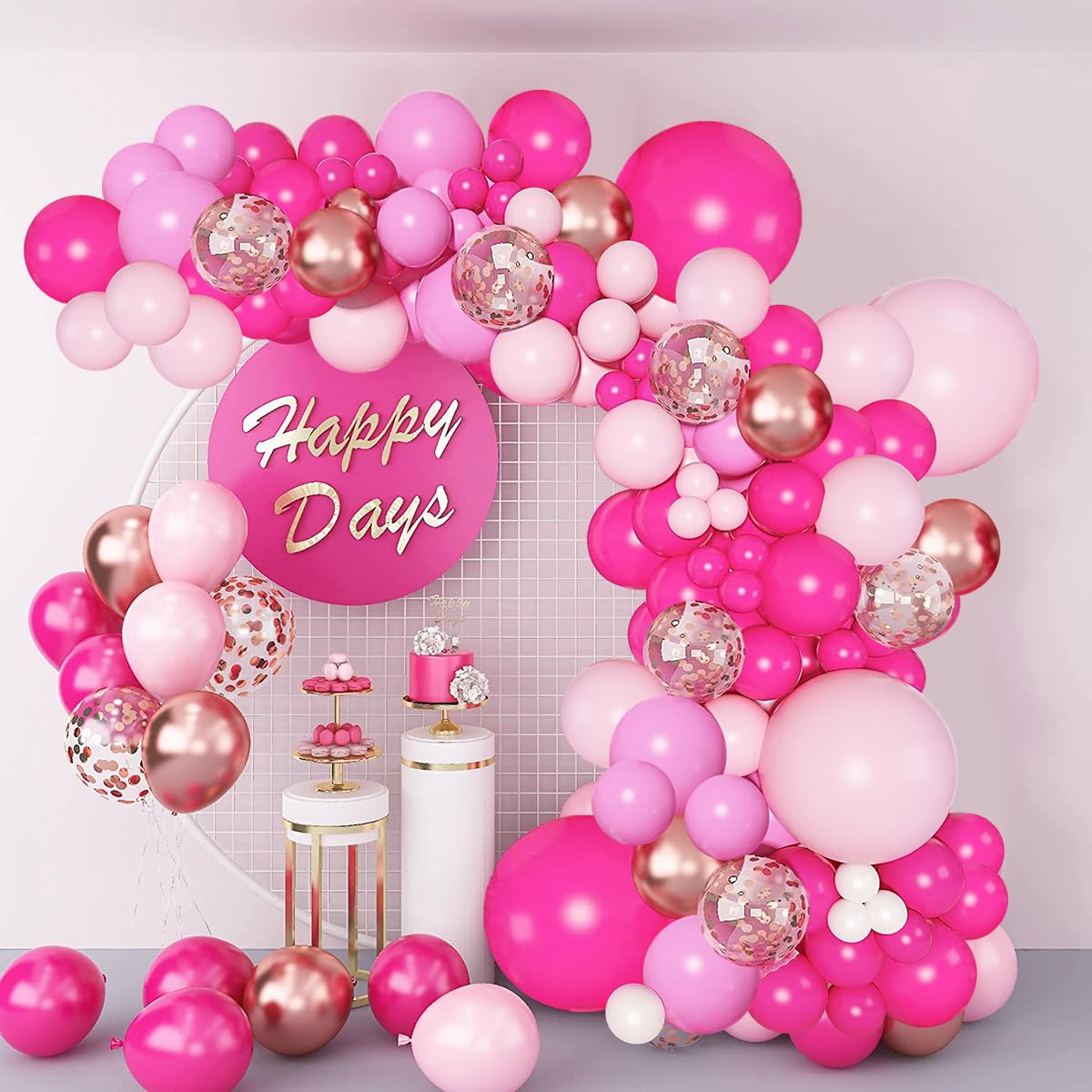 Pink Balloons Garland Arch Kit,154pcs Hot Red Pink Light Pink Rose Gold Confetti Balloons for Girl Women Baby Shower Bridal Shower Mother's Day Wedding Birthday Valentine's Day Party Decorations