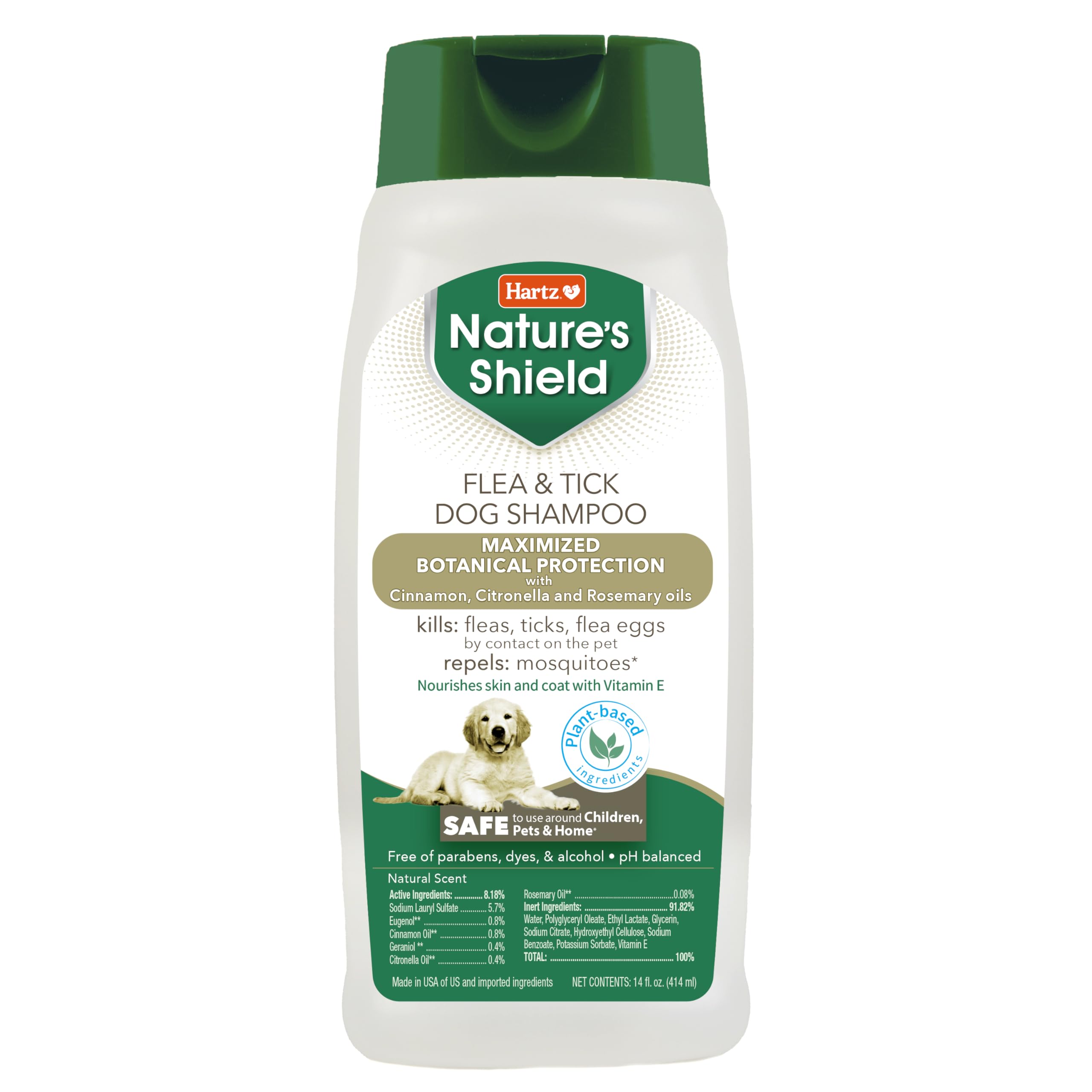 Hartz Nature’s Shield Flea & Tick Dog Shampoo Maximized Botanical Protection & Prevention with Cinnamon, Citronella & Rosemary Oils, 14 Ounces