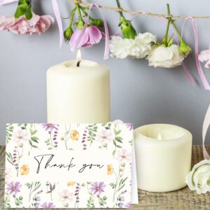 AnyDesign 36 Pack Floral Thank You Cards Watercolor Wildflower Greeting Cards with Envelopes Stickers Spring Midsummer Blank Note Cards for Birthday Wedding Baby Shower Bridal Shower, 4 x 6 Inch