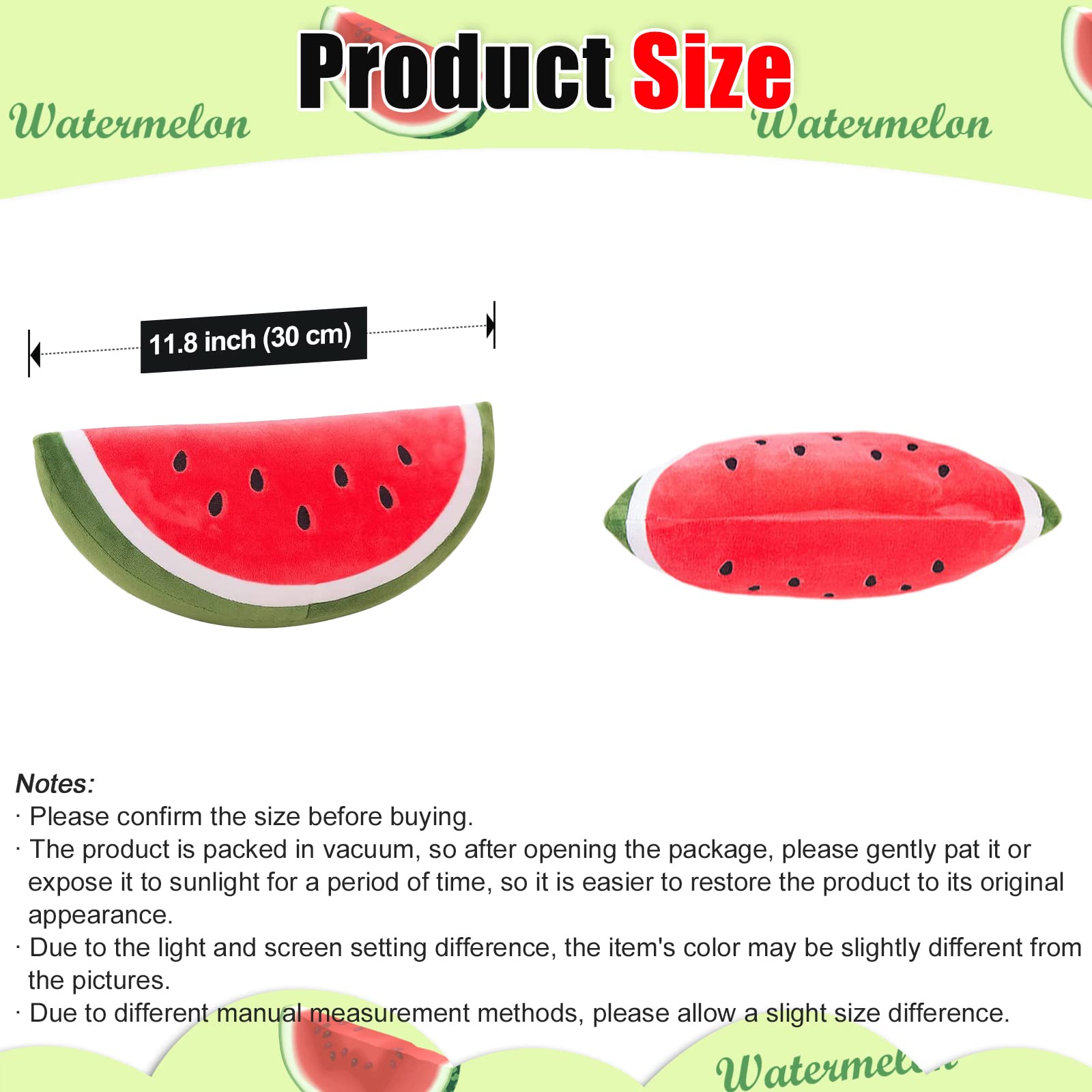 zhidiloveyou Watermelon Plush Pillow Cute Stuffed Fruit Toy Hug Pillow Gifts for Kids, 11.8"