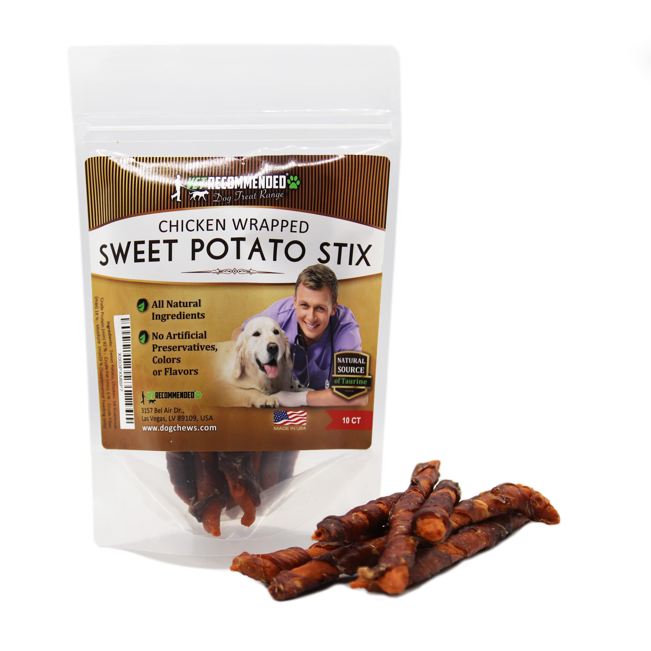 Vet Recommended Premium Chicken Wrapped Sweet Potato Jerky Treats - 10 Count | Made with Real Chicken and Sweet Potato, Easily Digestible, Long Lasting | Size 90 Grams