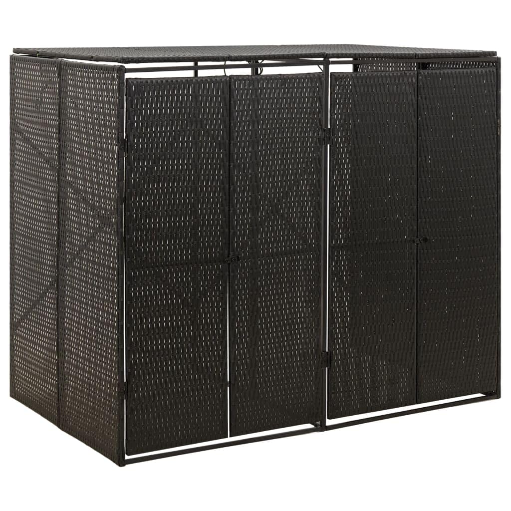 vidaXL Double Wheelie Bin Shed Outdoor Patio Recycling Dustbin Trash Cover Store Garden Wheelie Bin Storage Black 140x80x117 cm Poly Rattan