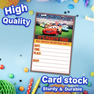 Set of 40 Cars Themed Happy Birthday Invitation Cards - Lightweight (230g), Postcard Style Invites for the Perfect Party Pack