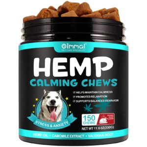 cgify hemp calming chews for dogs,150 chews hemp dog treats for calming,dog anxiety relief from storms barking separation thunder travel,golden ratio natural ingredients,peking duck flavor