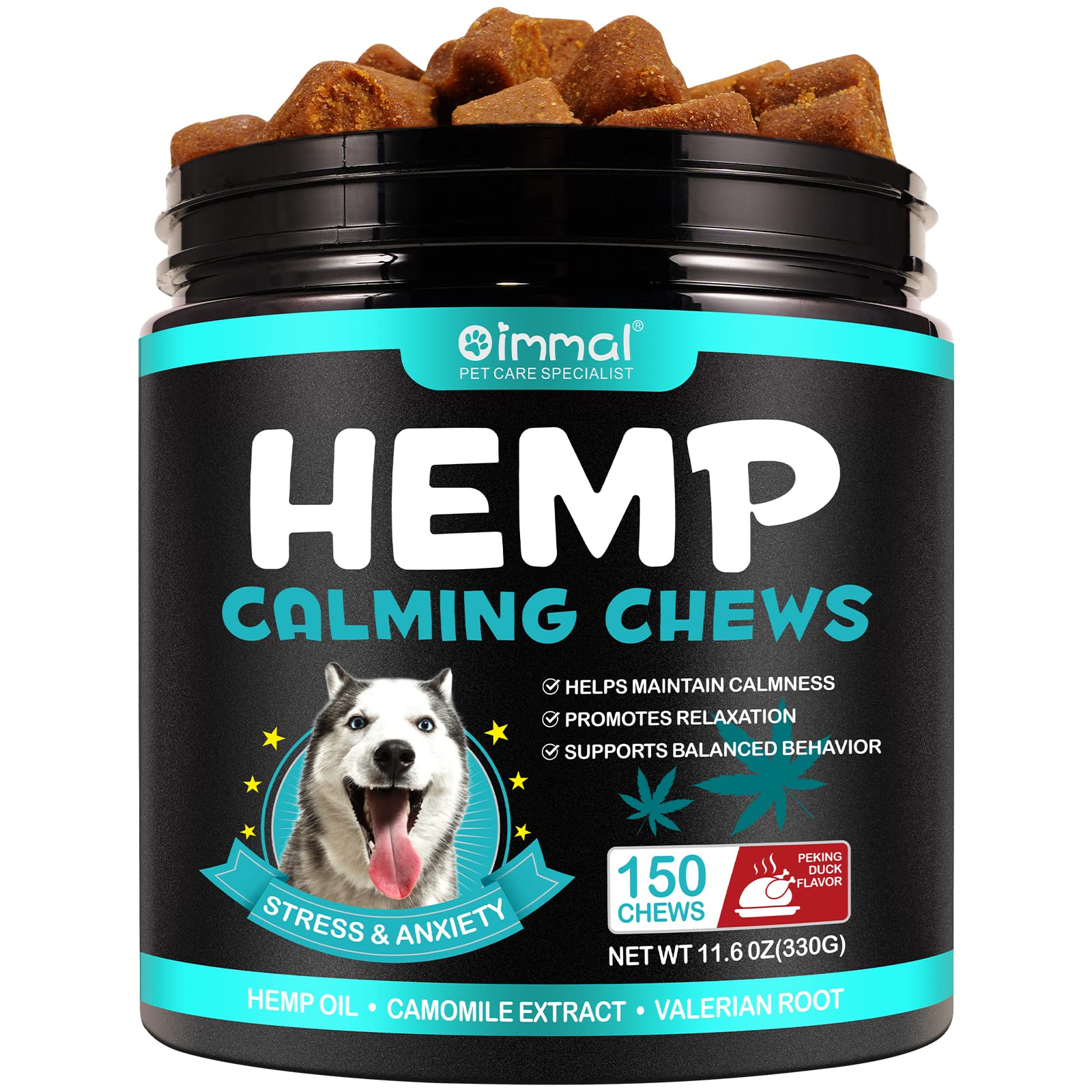 cgify Hemp Calming Chews for Dogs,150 Chews Hemp Dog Treats for Calming,Dog Anxiety Relief from Storms Barking Separation Thunder Travel,Golden Ratio Natural Ingredients,Peking Duck Flavor