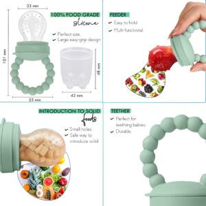 O'doe 17-Piece BPA-Free Silicone Baby Feeding Set | Thick & Soft Suction Plates, Baby Bowls, Wooden Fork & Spoon, and More | Make Mealtime Fun and Easy for Your Little One (Green, V2)