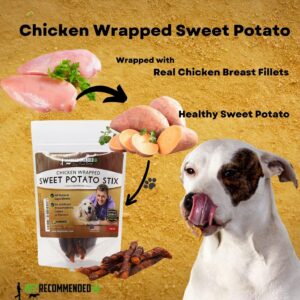 Vet Recommended Premium Chicken Wrapped Sweet Potato Jerky Treats - 10 Count | Made with Real Chicken and Sweet Potato, Easily Digestible, Long Lasting | Size 90 Grams