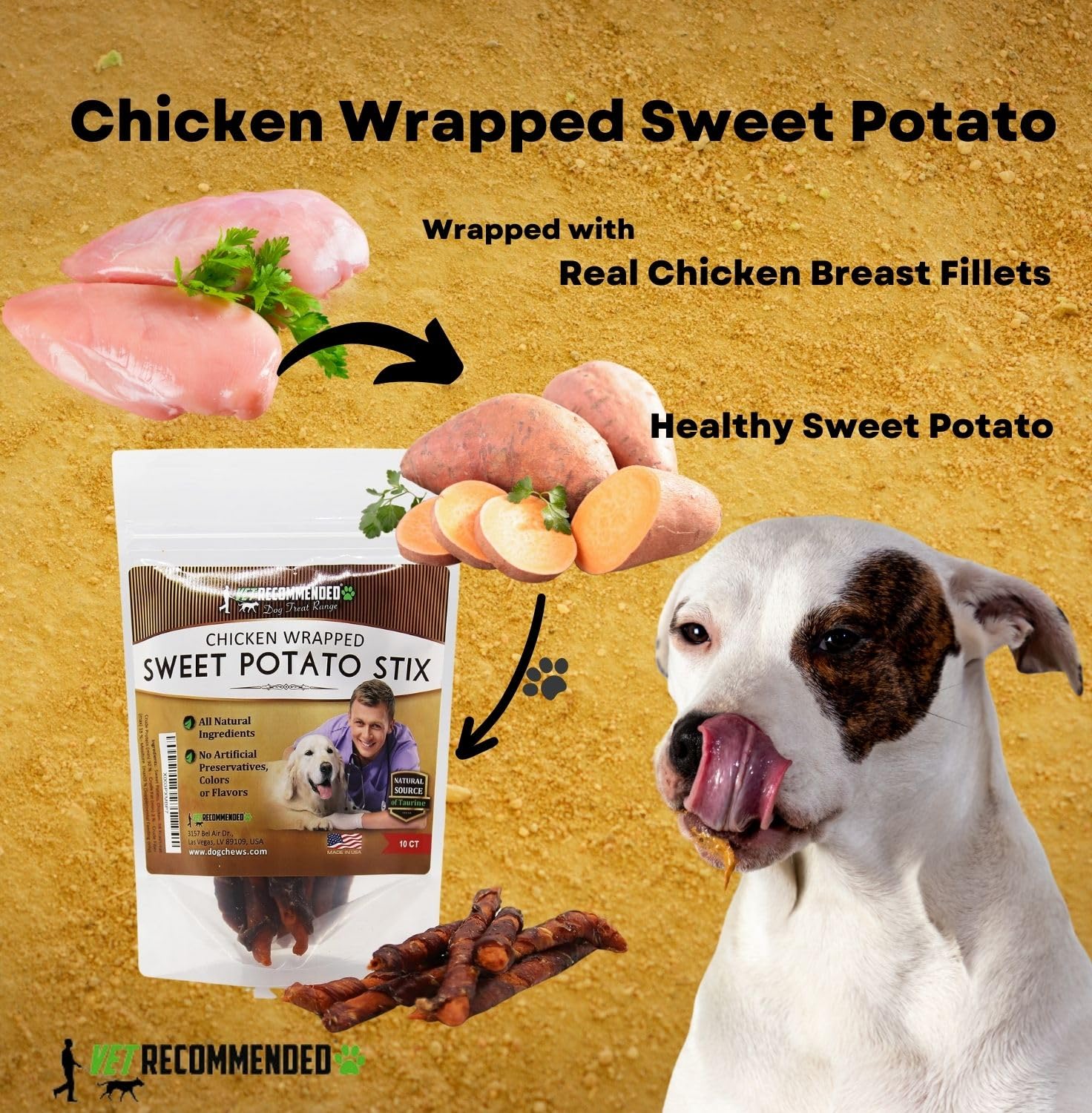 Vet Recommended Premium Chicken Wrapped Sweet Potato Jerky Treats - 10 Count | Made with Real Chicken and Sweet Potato, Easily Digestible, Long Lasting | Size 90 Grams