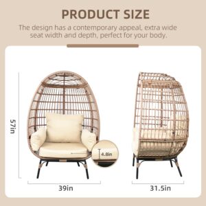 UPHA Outdoor Oversized Egg Chair,Indoor Patio Large Wicker Lounge Chair with Steel Frame and Cushions for Outside,Backyard(Beige Rattan,Beige)