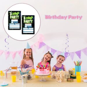 TIOFUNO Glow Jump Birthday Party Invitations(4" X 6"), Trampoline Park Bounce House Party Fill-In Invites, 20 Invitation Cards With Envelopes-B03