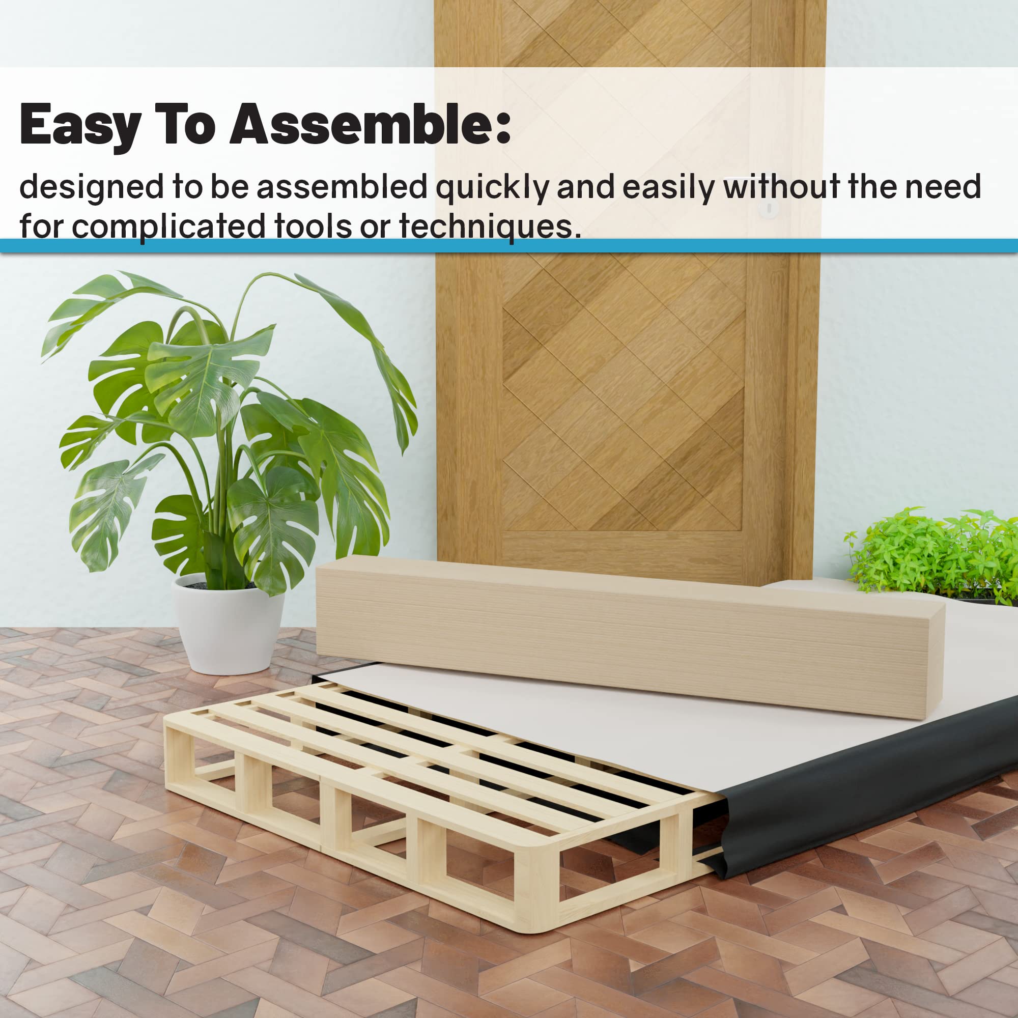 Greaton 8-Inch Full XL Box Spring/Foundation-Easy Simple Assembly, Durable Strong Wood Structure for Pressure Relief, Mattress Support System, Compact Size for Tight Spaces, Black