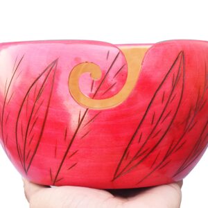 Premium Wooden Yarn Bowl for Crocheting & Knitting 7" x 4" - Large Yarn Bowl Holder - Wooden Yarn Storage Bowl - Crocheting Accessories & Gifts for Mom - Leaves Design Pink