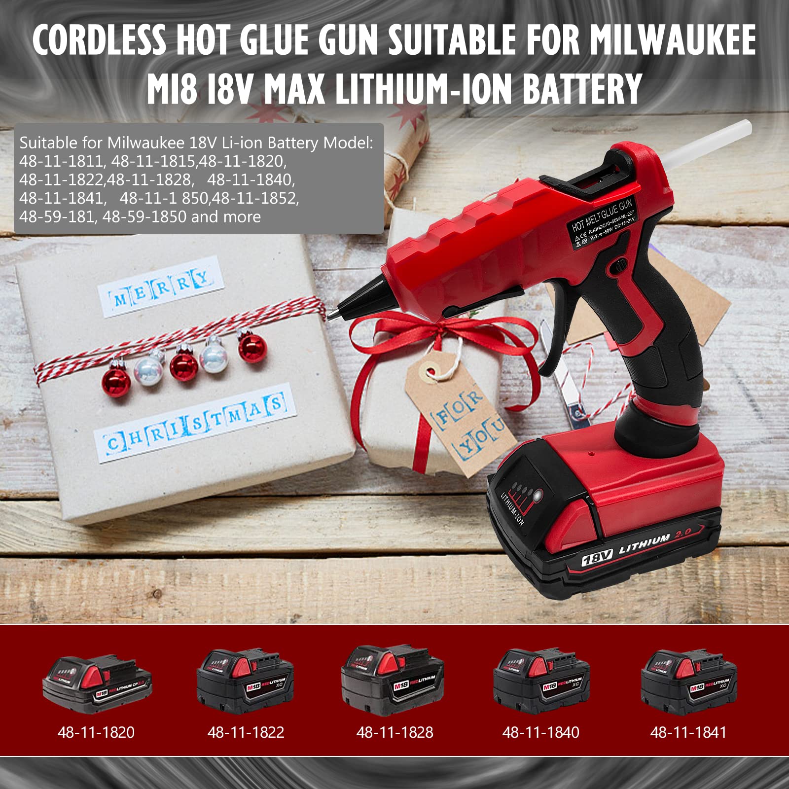 2 AH Battery Cordless Hot Glue Gun, Suitable for Milwaukee M18 18V Li-ion Battery,for Arts & Crafts & DIY & Repairs, 30s Quick Preheat Hot Melt Glue Gun with 30 Pcs Glue Sticks(7 * 150mm)