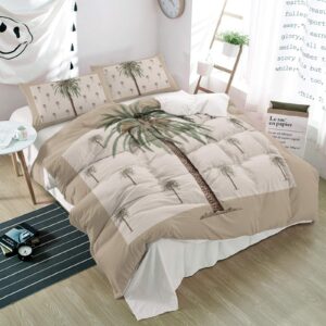 3 pieces duvet cover cal king bedding sets coastal beach green palm trees luxury soft comforter cover with pillowcases summer tropical coconut tree microfiber quilt covers set for bedroom decor